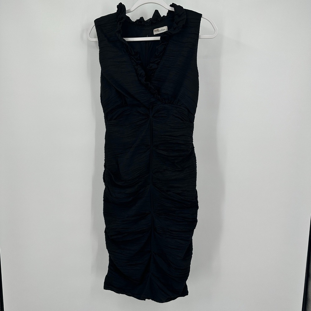 Calvin Klein‎ Womens Black Ruched Ruffle Cocktail Dress Size M LBD Evening Party